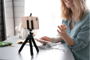 A phone tripod, a holiday tech gift for freelancers