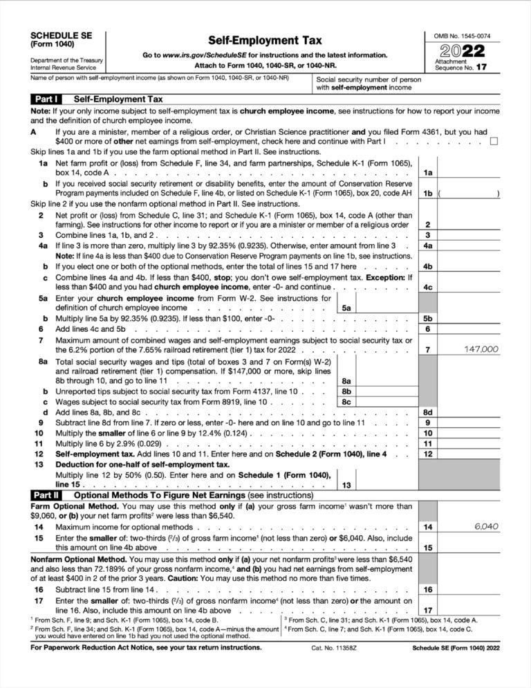 Schedule SE Filing Instructions for the SelfEmployment Tax Form