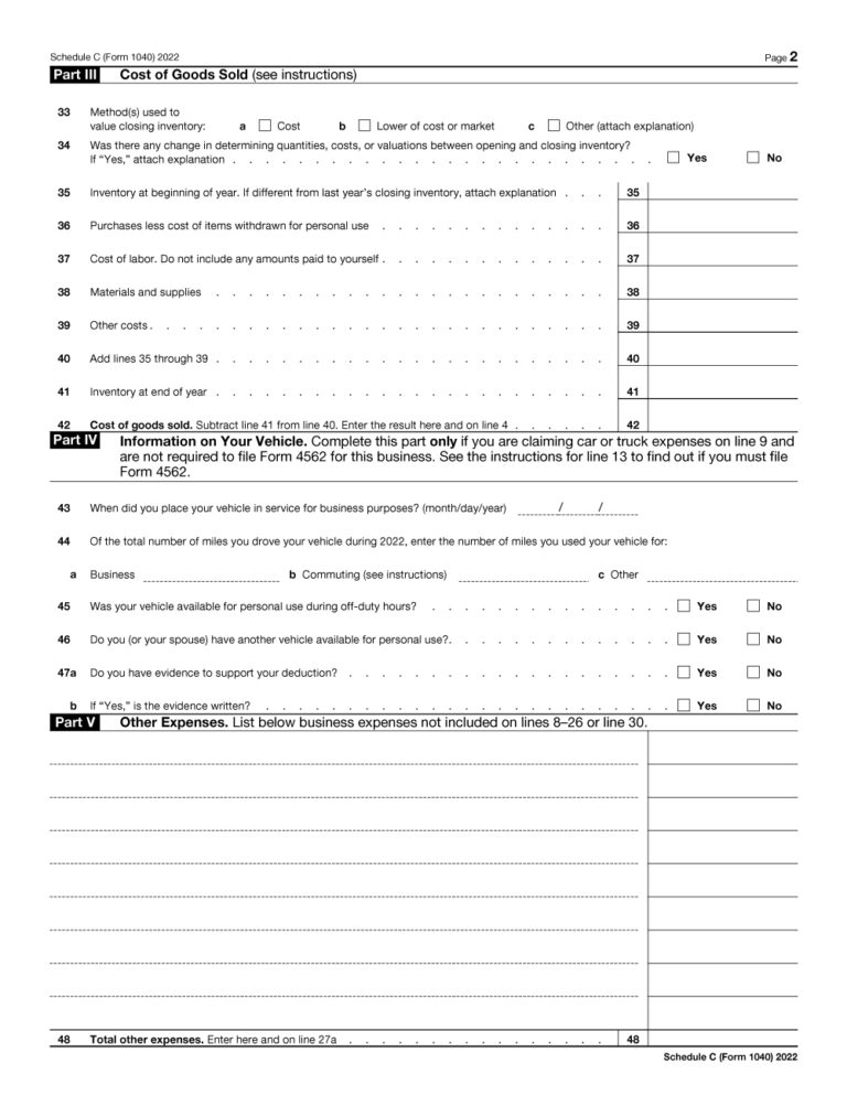 Schedule C Form 1040 An Overview Filing Instructions