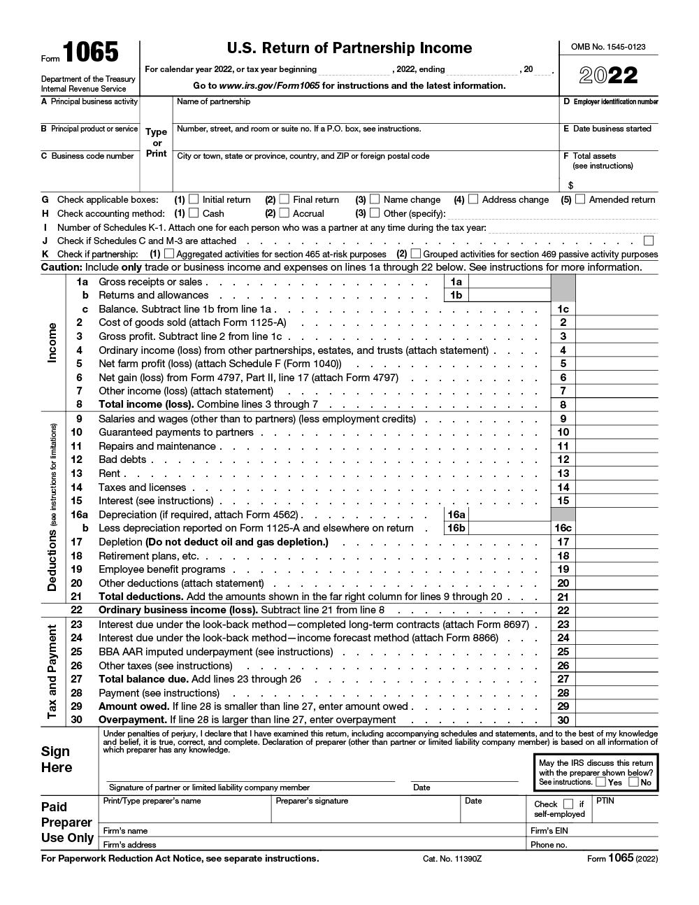 Form 1065 Instructions U.S. Return of Partnership