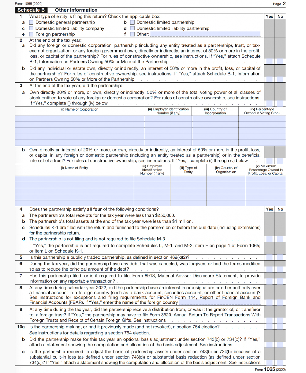 IRS Form 1065 - Schedule B