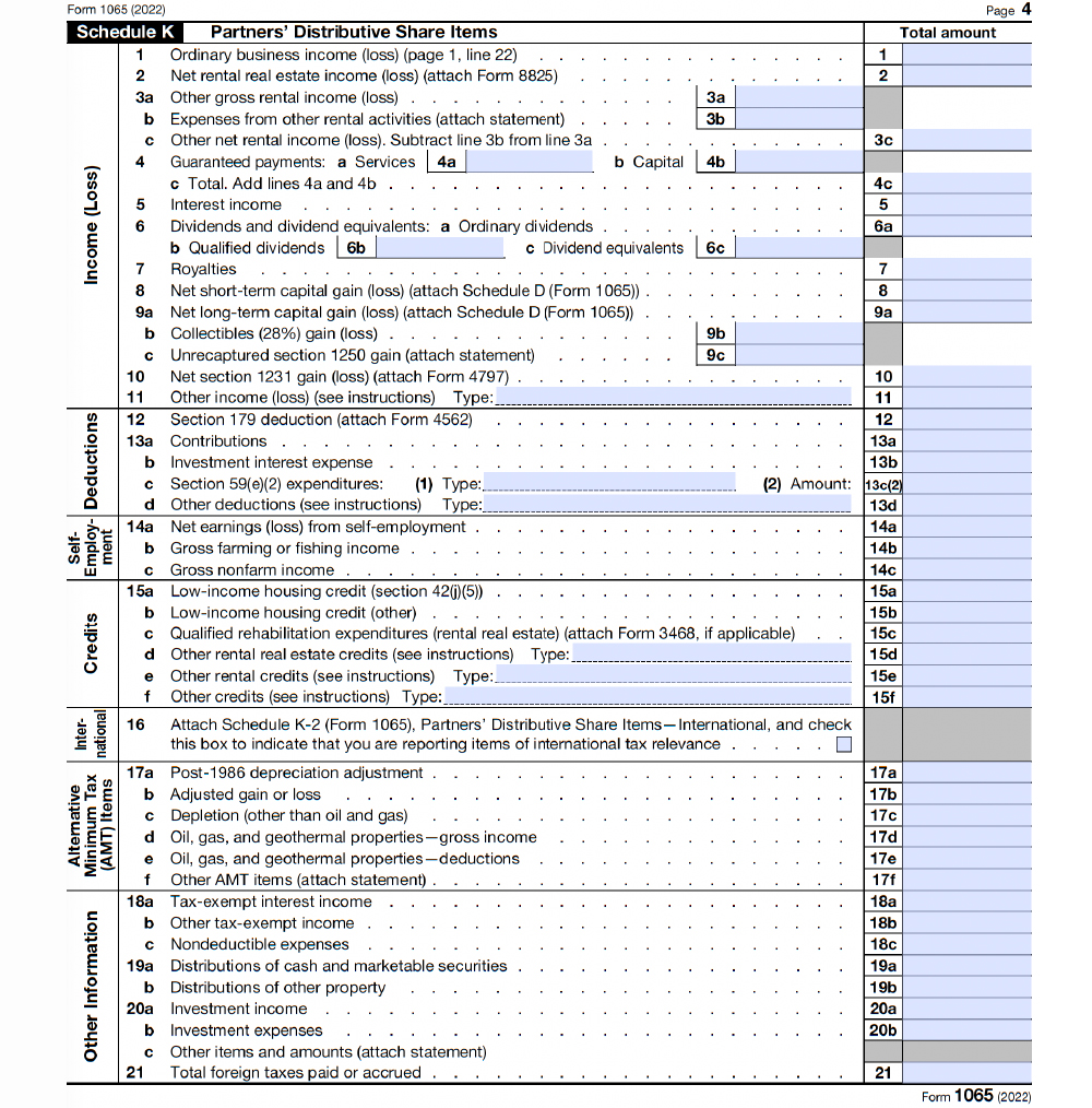 IRS Form 1065 - Schedule K