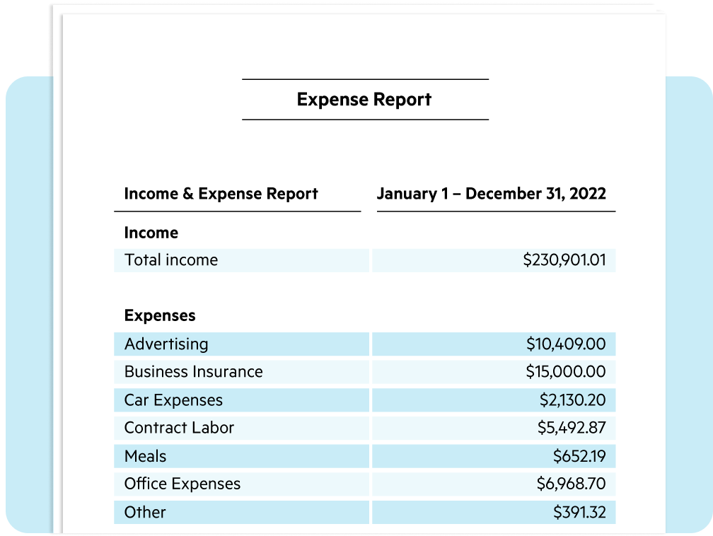 An expense report generated by Lili