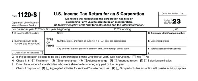 Form 1120-S, Lines A to J