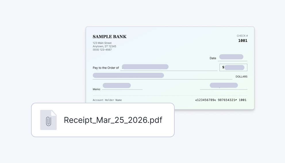 Attached notes, receipts, and check images where relevant